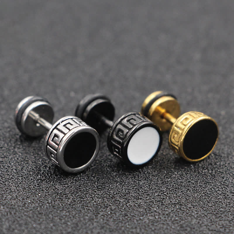 Buddha Stones Cool Men Titanium Steel Balance Round Stud Earrings - image 0