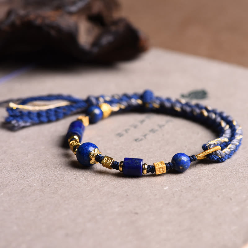 Buddha Stones Handmade Natural Lazurite Lapis Lazuli Bead Positive Rope Bracelet - image 6