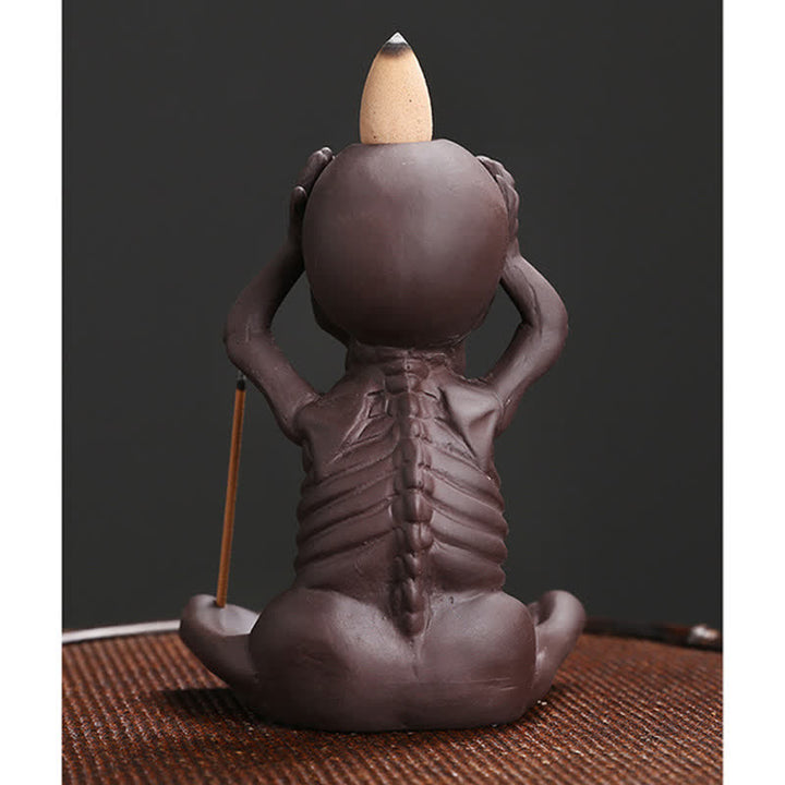 Buddha Stones Little Skull Ghost Purple Clay Backflow Smoke Fountain Peace Incense Burner Decoration - image 14