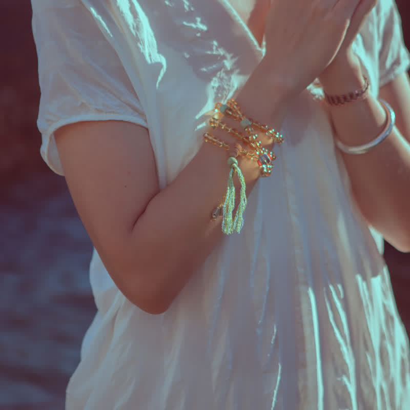 108 Mala Beads 925 Sterling Silver Citrine Sandalwood Turquoise Protection Prosperity Bracelet - image 2