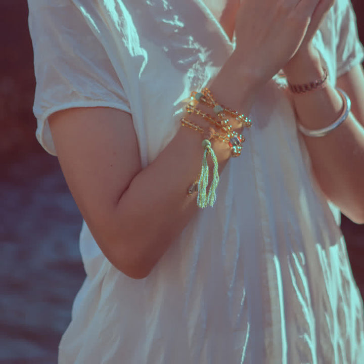 108 Mala Beads 925 Sterling Silver Citrine Sandalwood Turquoise Protection Prosperity Bracelet - image 2