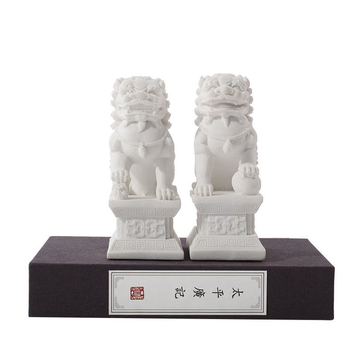 2Pcs Lion Statue Courage Strength Resin Home Office Decoration - A Pair of Lions-White - image 3