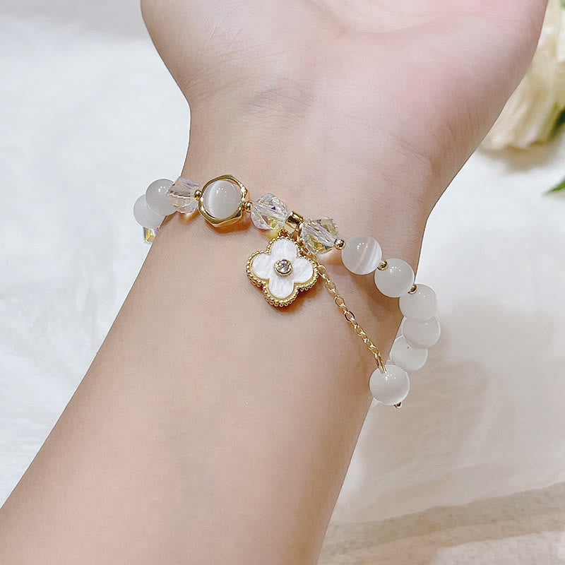 Buddha Stones Cat's Eye Crystal Lucky Clover Star Moon Fish Tail Fox Cat Charm Love Bracelet