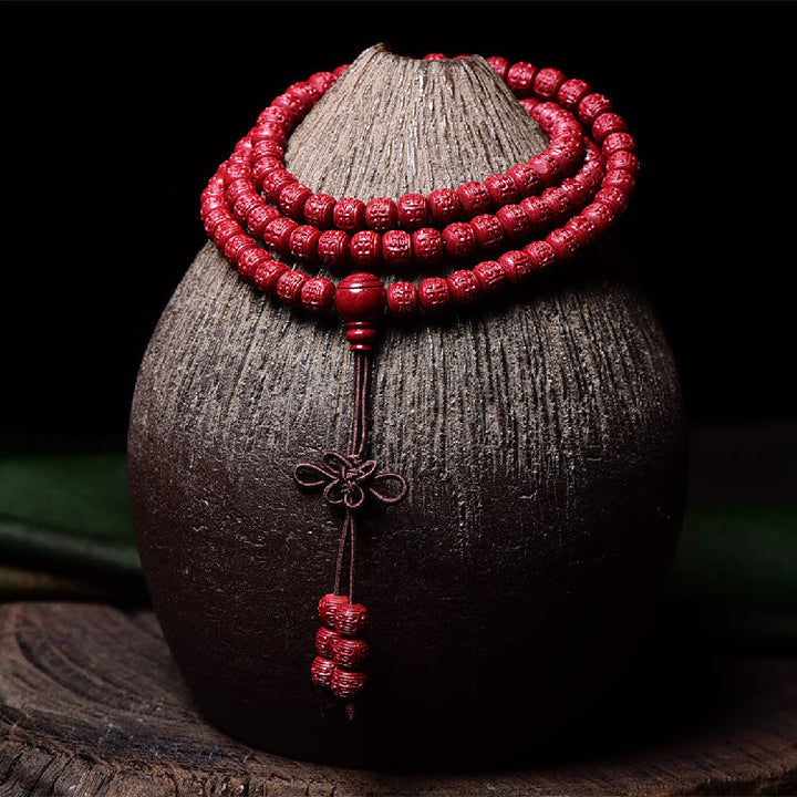 Buddha Stones 108 Mala Beads Cinnabar Om Mani Padme Hum Pattern Engraved Blessing Bracelet - image 12