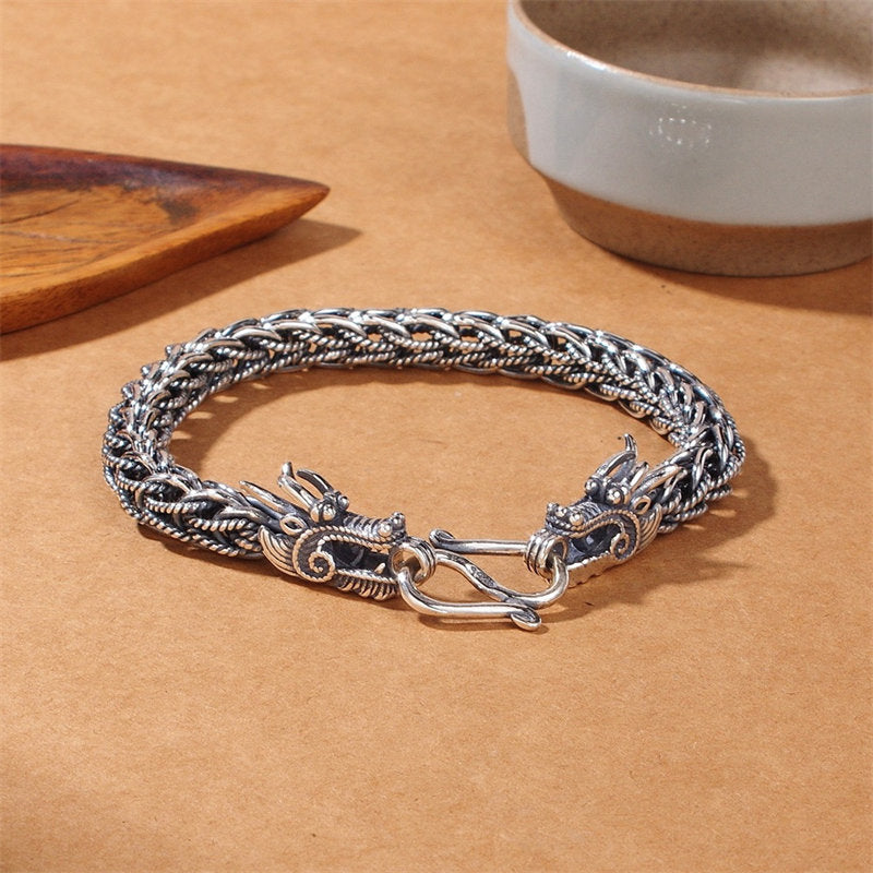 Buddha Stones 925 Sterling Silver Dragon Success Strength Bracelet Bangle - 22cm - image 1