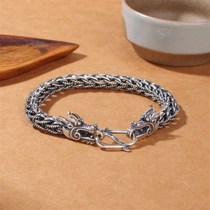 Buddha Stones 925 Sterling Silver Dragon Success Strength Bracelet Bangle - 22cm - image 1