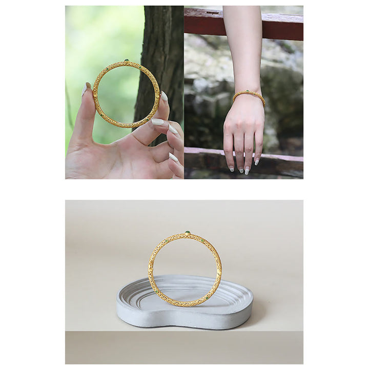 Buddha Stones Cyan Jade Copper Auspicious Clouds Calm Healing Bracelet Bangle - image 14