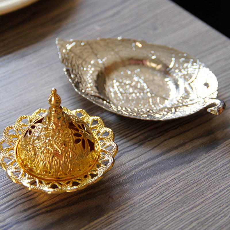 Tibetan Gold Mini Leaf Coaster Meditation Incense Burner - image 14