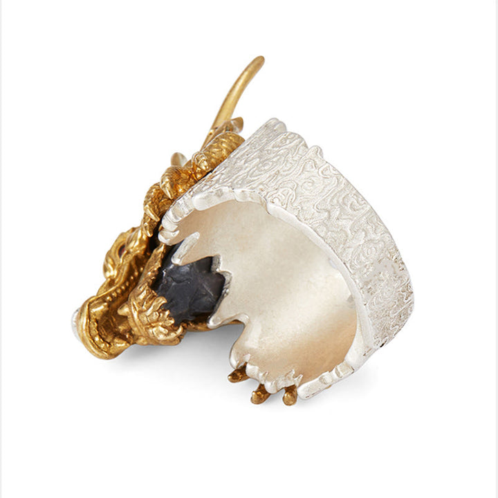 Buddha Stones 925 Sterling Silver Dragon Luck Success Protection Adjustable Ring Pendant - image 8