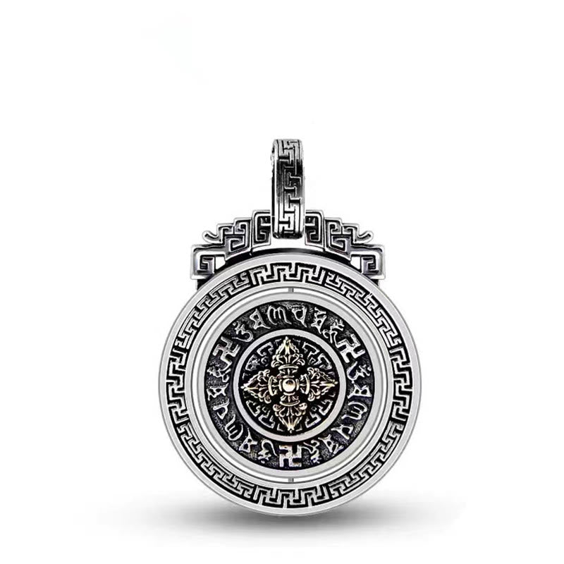 Buddha Stones Tibetan Om Mani Padme Hum Double Dorje Vajra Rotatable Purity Peace Necklace Pendant - image 16