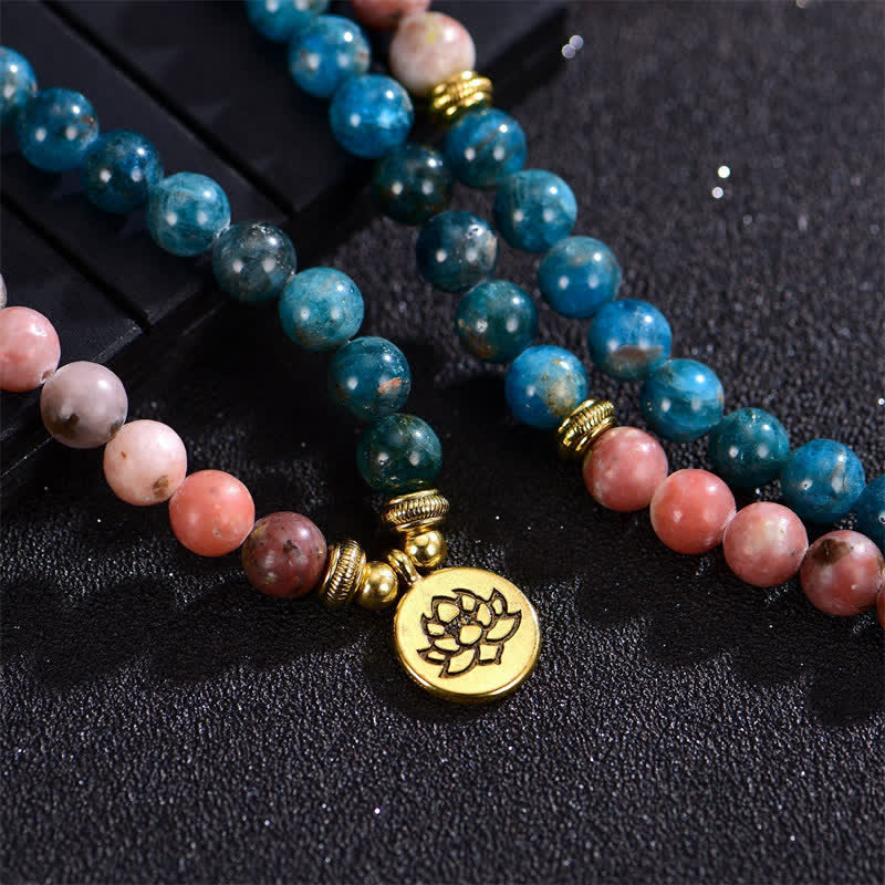 Buddha Stones Lazurite Lapis Lazuli Picasso Jasper Amazonite Rhodonite Apatite Positive Lotus Prayer Bead Bracelet - image 17