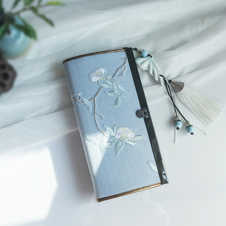 Flower Plum Peach Blossom Bamboo Double-sided Embroidery Large Capacity Cash Holder Wallet Shopping Purse - Light Blue White Tea Flower - image 9