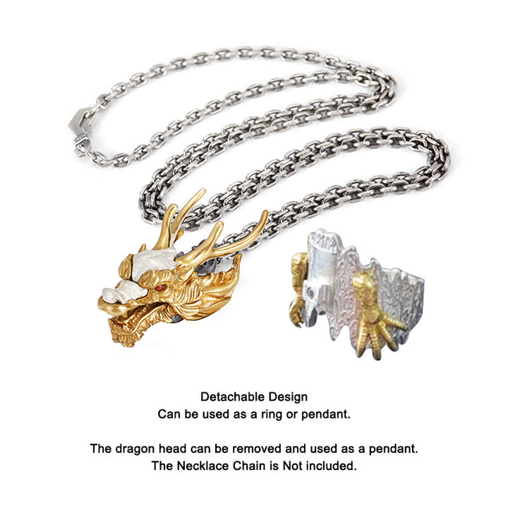 Buddha Stones 925 Sterling Silver Dragon Luck Success Protection Adjustable Ring Pendant - image 14