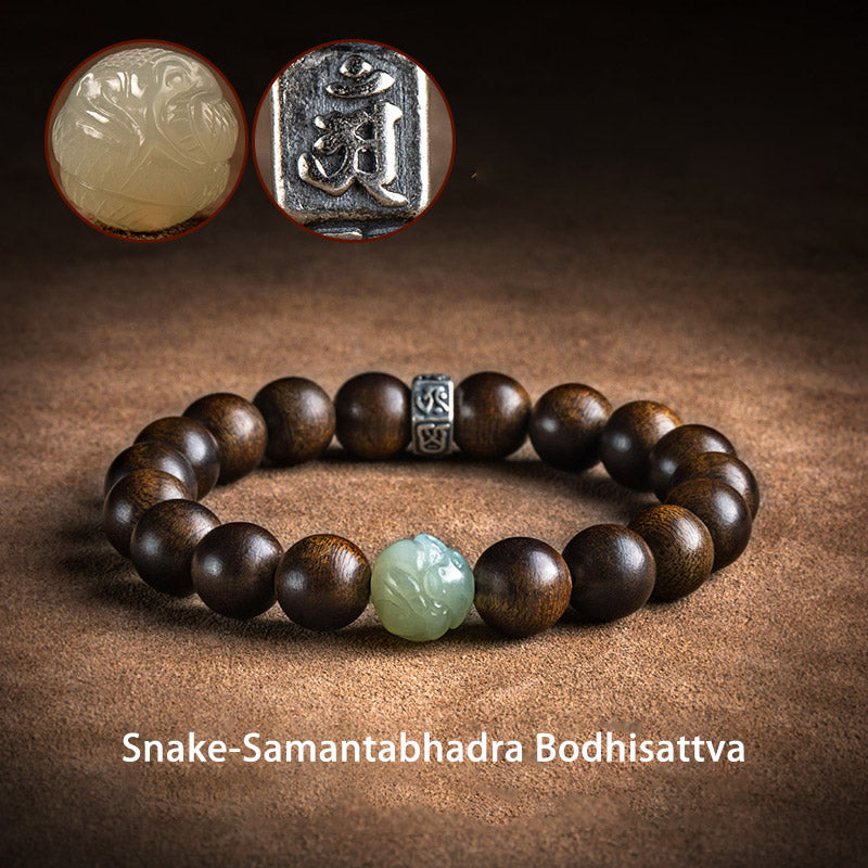 Buddha Stones Chinese Zodiac Natal Buddha Kalimantan Agarwood Jade 925 Sterling Silver Bracelet