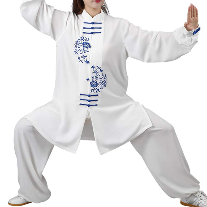 Flower Embroidery Meditation Prayer Spiritual Zen Tai Chi Qigong Practice Unisex Clothing Set