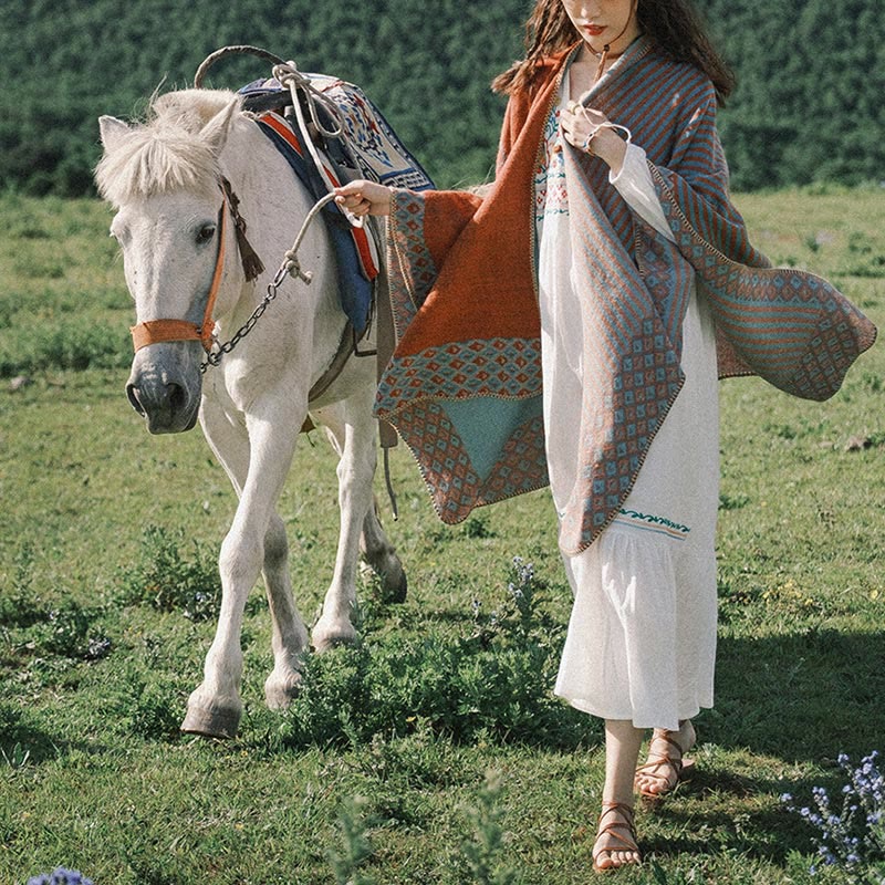 Tibetan Shawl Striped Diamond Pattern Winter Warm Soft Scarf - image 16
