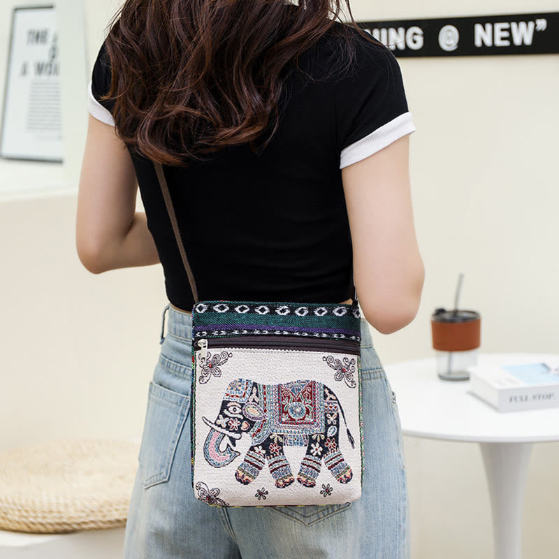 Elephant Butterfly Embroidered Canvas Tote Bag Shoulder Bag Crossbody Bag