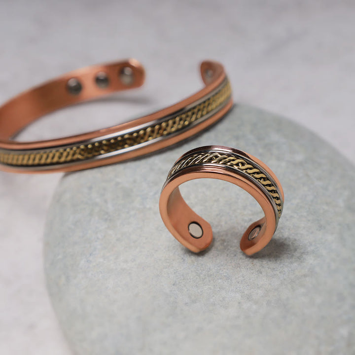 Buddha Stones Magnetic Copper Balance Adjustable Cuff Bracelet Bangle Ring - image 6