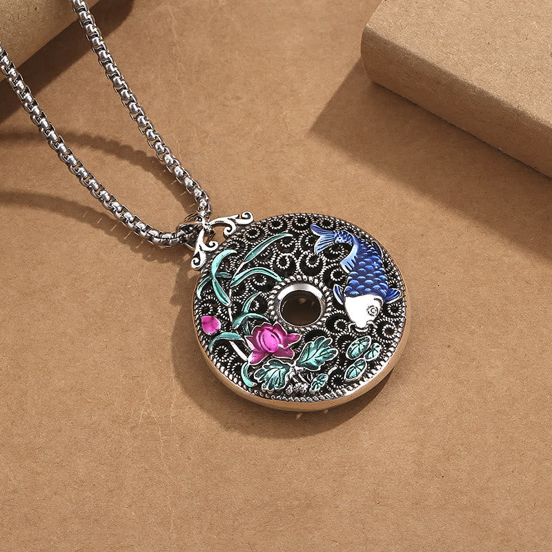 Buddha Stones Koi Fish Lotus Peace Buckle Fu Character Wealth Luck Necklace Pendant - image 2