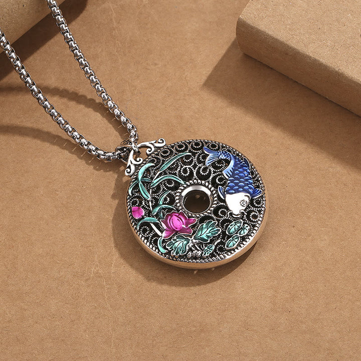 Buddha Stones Koi Fish Lotus Peace Buckle Fu Character Wealth Luck Necklace Pendant - image 2