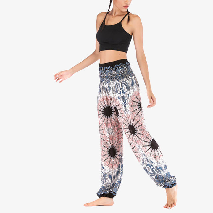 Buddha Stones Geometric Mandala Pattern Loose Harem Trousers High Waist Women's Yoga Pants