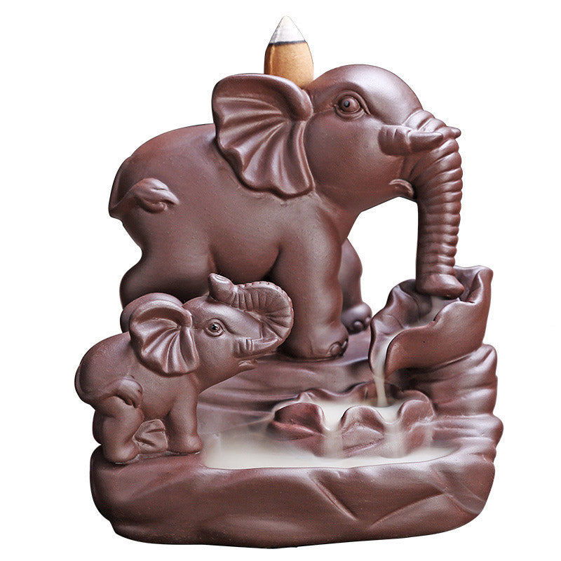 Tibetan Elephant Purple Clay Backflow Smoke Fountain Protection Incense Burner Decoration - image 7