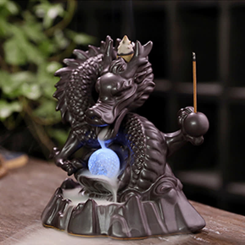 Auspicious Dragon Ceramic Backflow Smoke Fountain Meditation Healing Incense Burner Led Ball Decoration - image 5