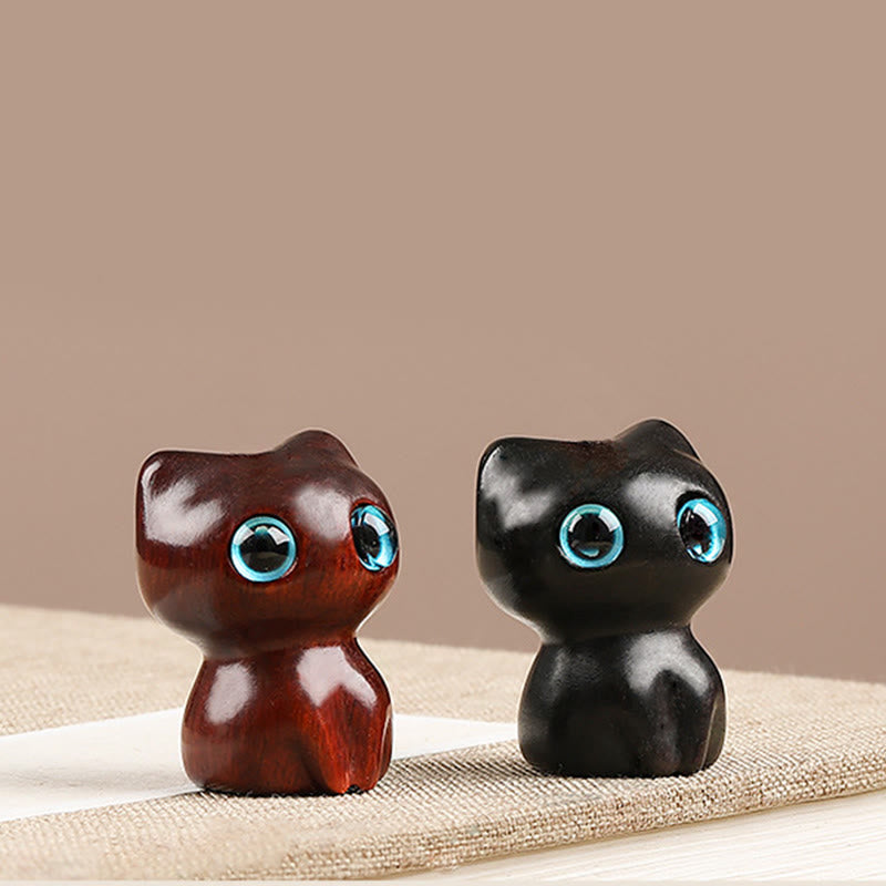 Buddha Stones Mini Small Leaf Red Sandalwood Ebony Wood Lucky Cat Lovely Kitty Peace Key Chain Phone Hanging Decoration - image 18