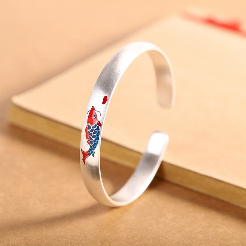 Buddha Stones 999 Sterling Silver Koi Fish Luck Cuff Bracelet Bangle - image 1