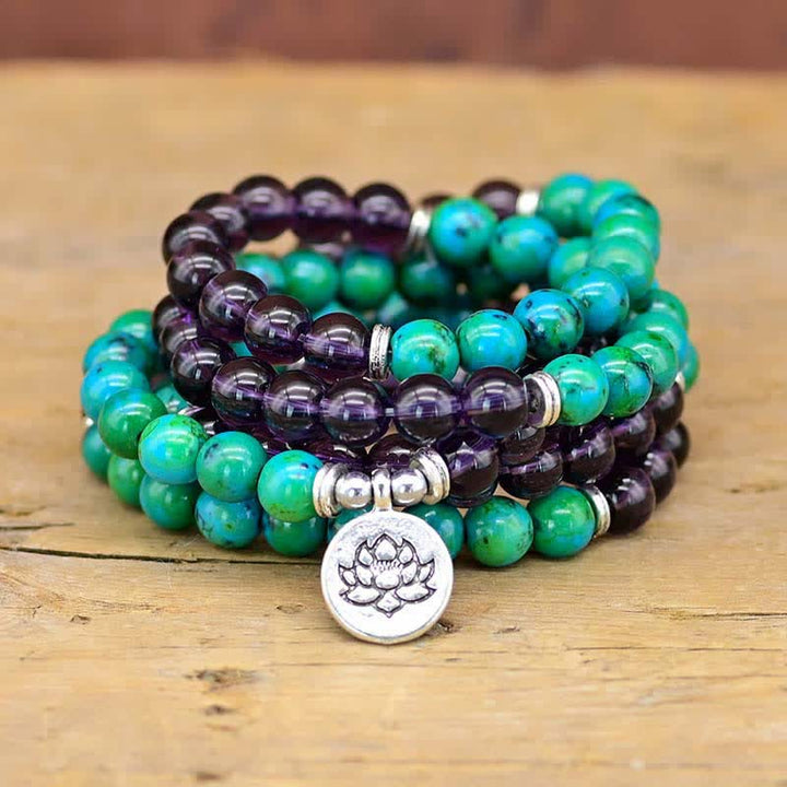 Amethyst Green Aventurine Spiritual Lotus Charm Bracelet - Amethyst&Green Aventurine - image 0