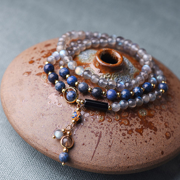 Buddha Stones Moonstone Lazurite Lapis Lazuli Calm Healing Positive Bracelet - image 7