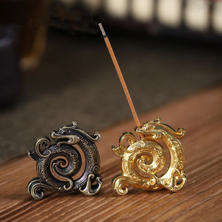 Buddha Stones Mini Auspicious Dragon Pattern Meditation Zinc Alloy Small Incense Stick Burner - image 1