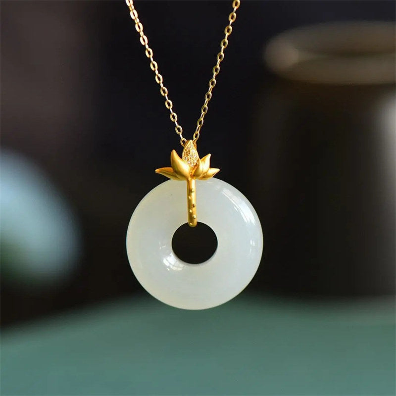 White Jade Lotus Harmony Necklace Pendant - White Jade - image 1