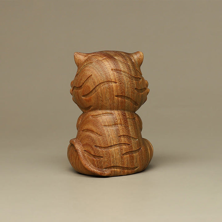 Buddha Stones Small Green Sandalwood Tiger Engraved Positive Desk Decorations - image 5