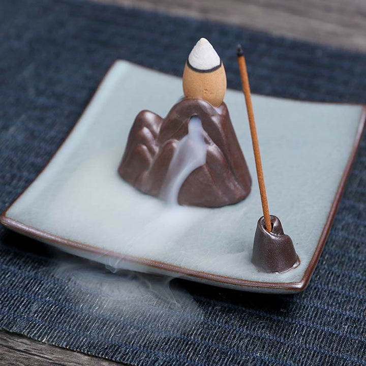 Lotus Plum Blossom Square Ceramic Spiritual Backflow Incense Burner - Square - image 13