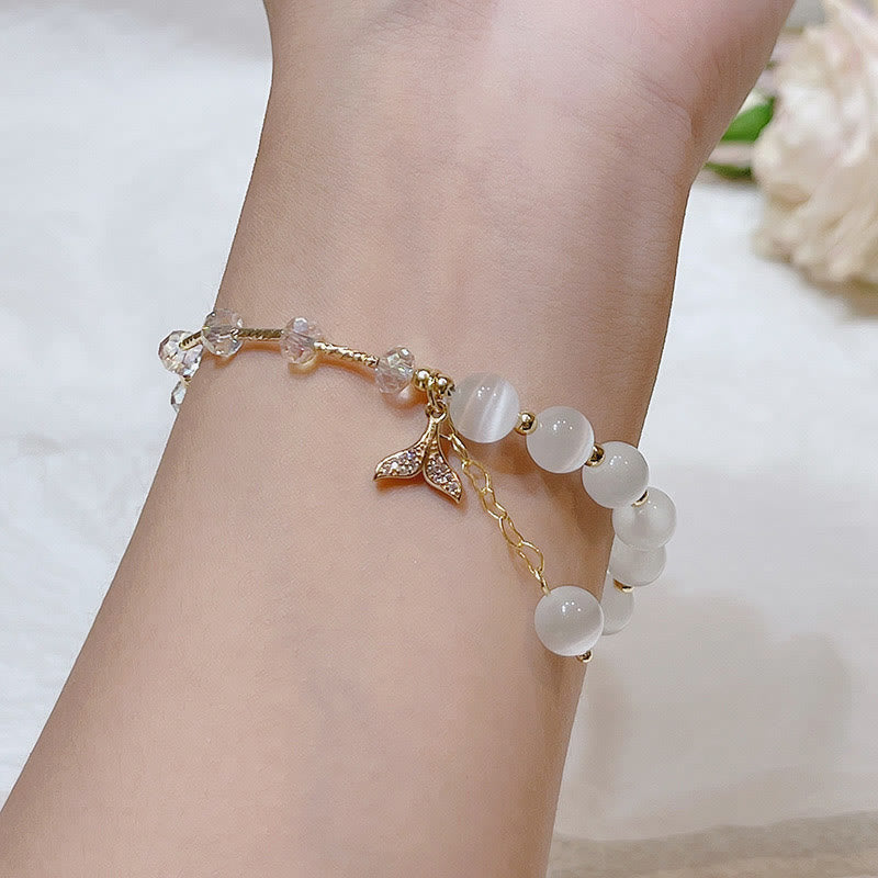 Buddha Stones Cat's Eye Crystal Lucky Clover Star Moon Fish Tail Fox Cat Charm Love Bracelet