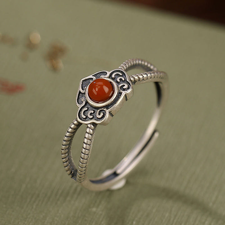 Buddha Stones 925 Sterling Silver Red Agate Bead Logical Thinking Ring