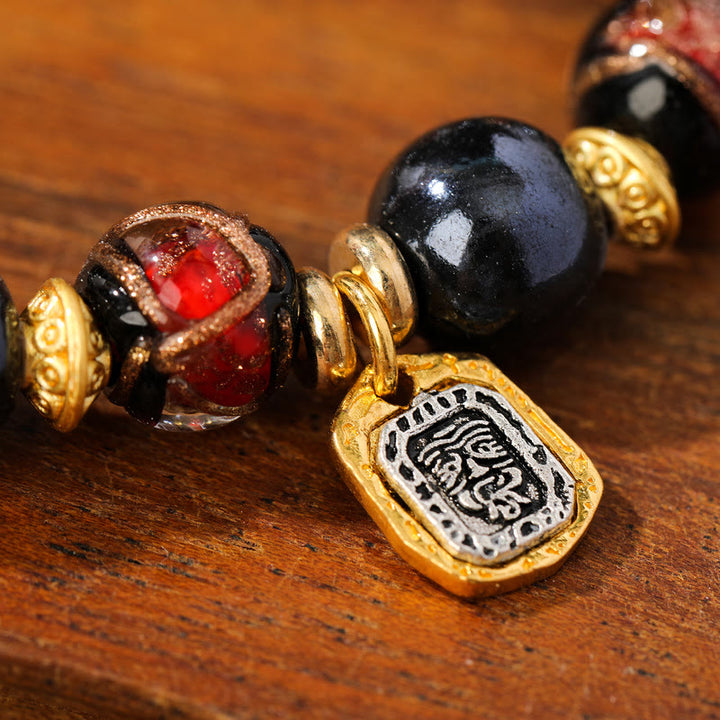 Buddha Stones Tibetan Zakiram Goddess of Wealth Liuli Glass Incense Ash Porcelain Bead Luck Bracelet - image 5