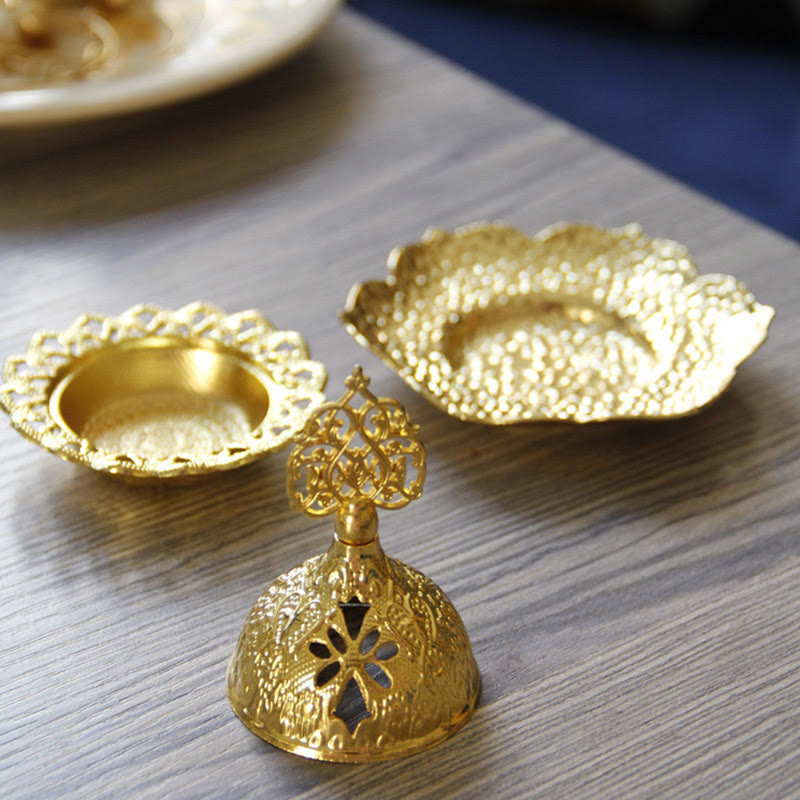 Gold Leaf Coaster Spiritual Mini Alloy Metal Incense Burner - image 2