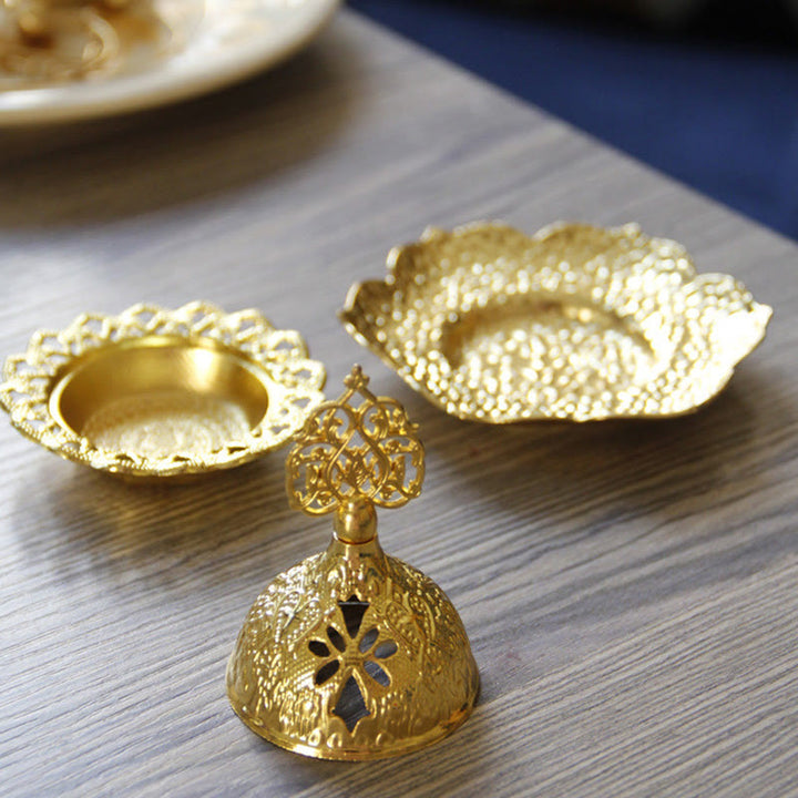 Gold Leaf Coaster Spiritual Mini Alloy Metal Incense Burner - image 2