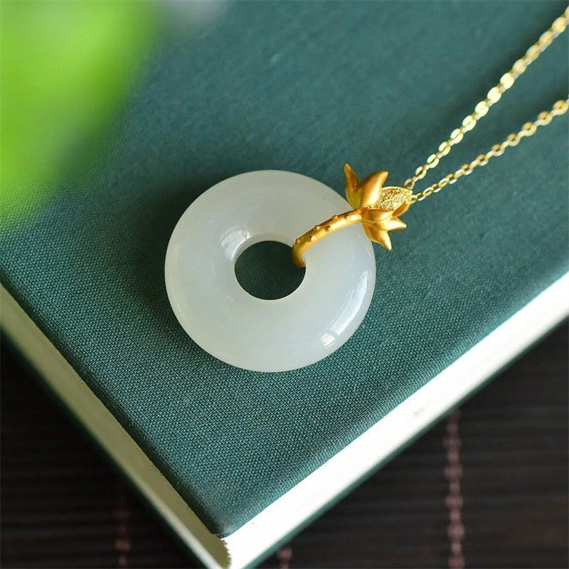 White Jade Lotus Harmony Necklace Pendant - image 2