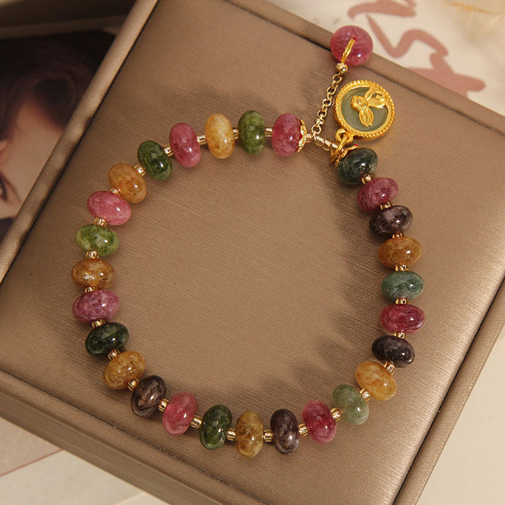 Buddha Stones Natural Colorful Tourmaline Cute Rabbit Charm Positive Bracelet