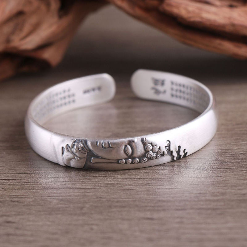 Buddha Stones 999 Sterling Silver Buddha Head Heart Sutra Serenity Bracelet Bangle - image 13