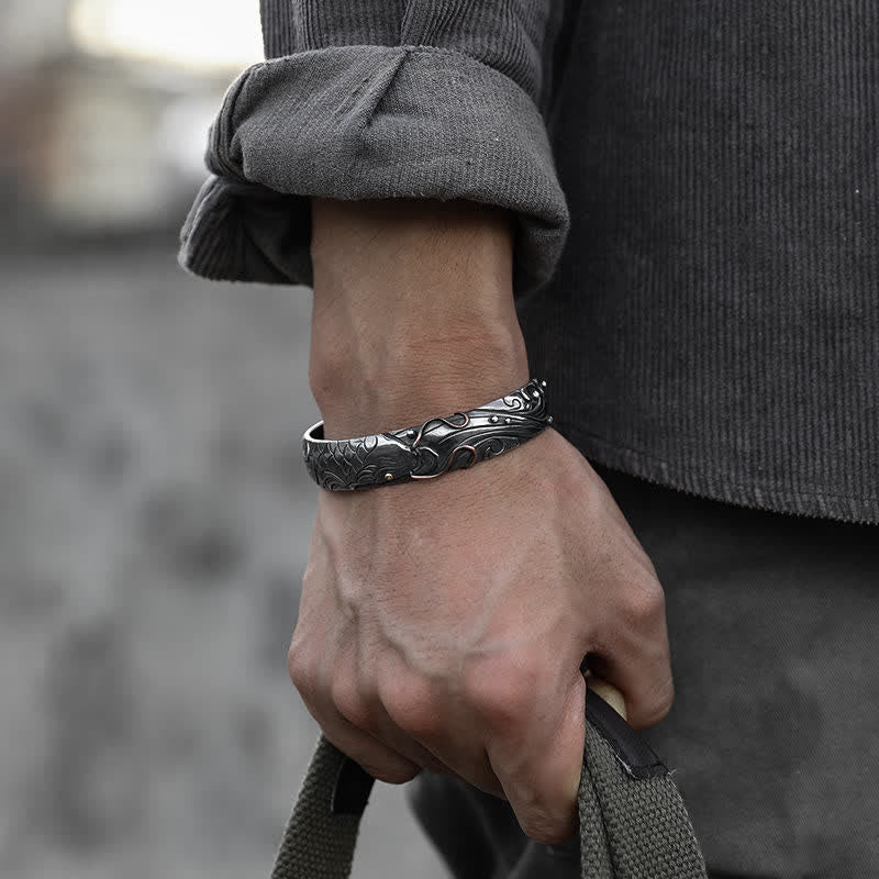 999 Sterling Silver 990 Gold Koi Fish Luck Wealth Success Bracelet Bangle - image 1