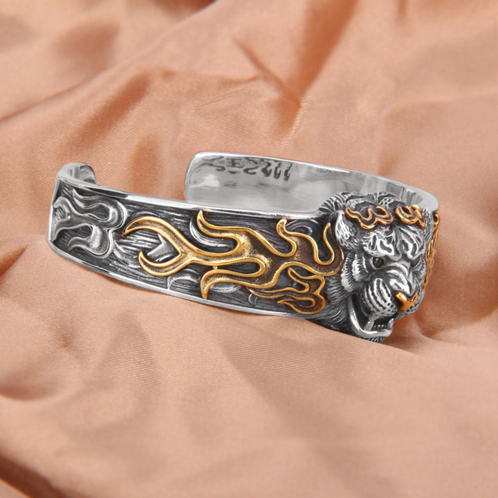 Buddha Stones 925 Sterling Silver Chinese Zodiac Tiger Keep Away Evil Spirits Bracelet Bangle - image 4