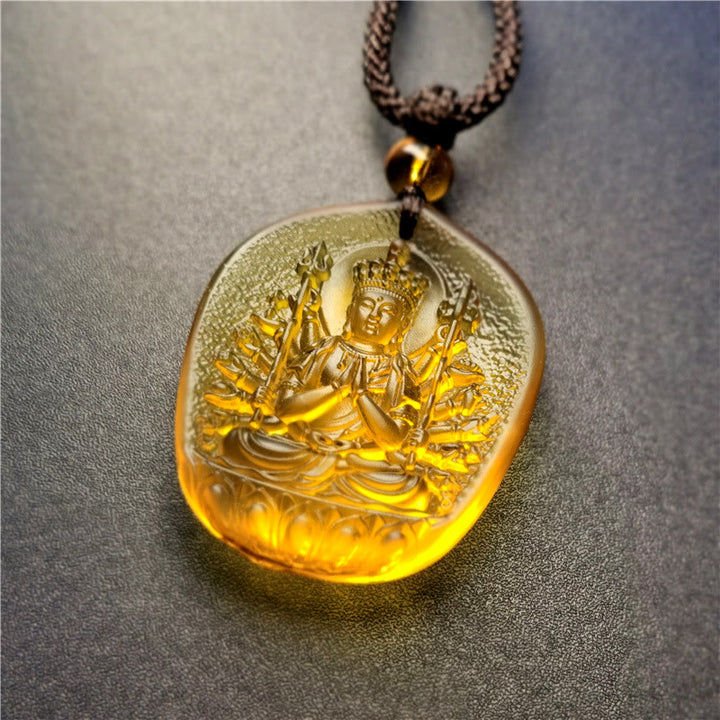 Buddha Stones Chinese Zodiac Natal Buddha Blessing Liuli Crystal Compassion Necklace Pendant - Rat-Thousand-armed Avalokitesvara - image 3
