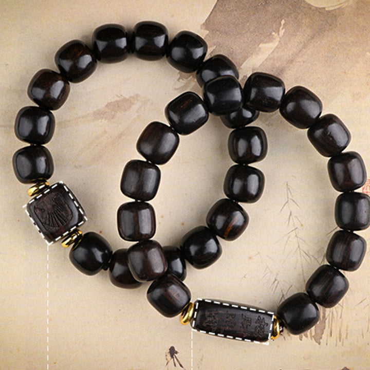 Buddha Stones Tibetan Ebony Wood Barrel Beads Lucky And Treasure Balance Bracelet