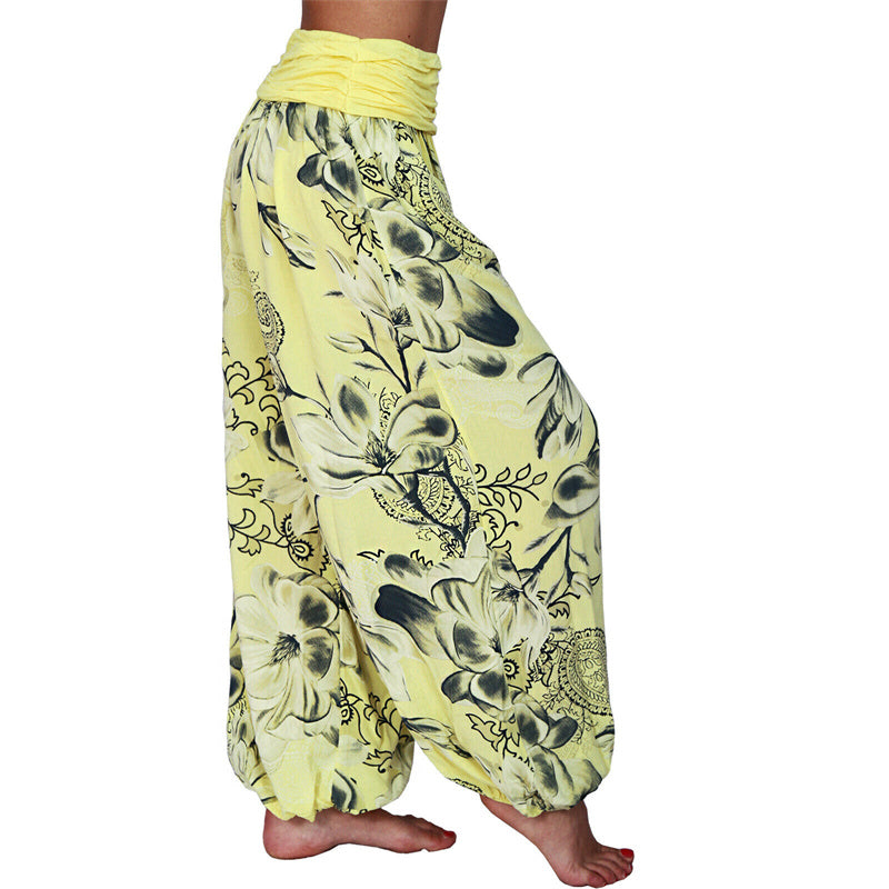 Buddha Stones Flower Leaves Pattern Loose Harem Trousers Women's Yoga Pants