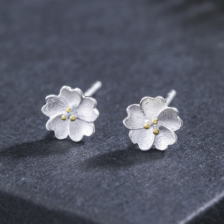Buddha Stones 925 Sterling Silver Cherry Blossoms Floral Calm Stud Earrings - 925 Sterling Silver Cherry Blossoms - image 0