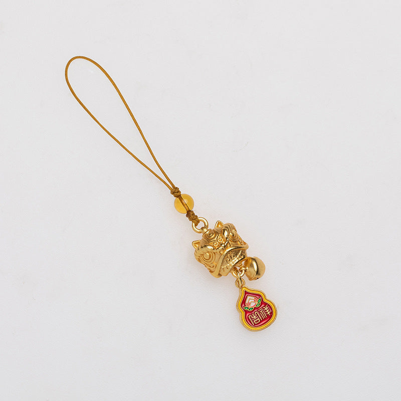 Buddha Stones Dancing Lion Auspicious Ruyi Safe Peace Rich Copper Wealth Phone Hanging Decoration